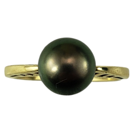 14 Karat Yellow Gold Black Pearl Ring Size 6.25 #18955